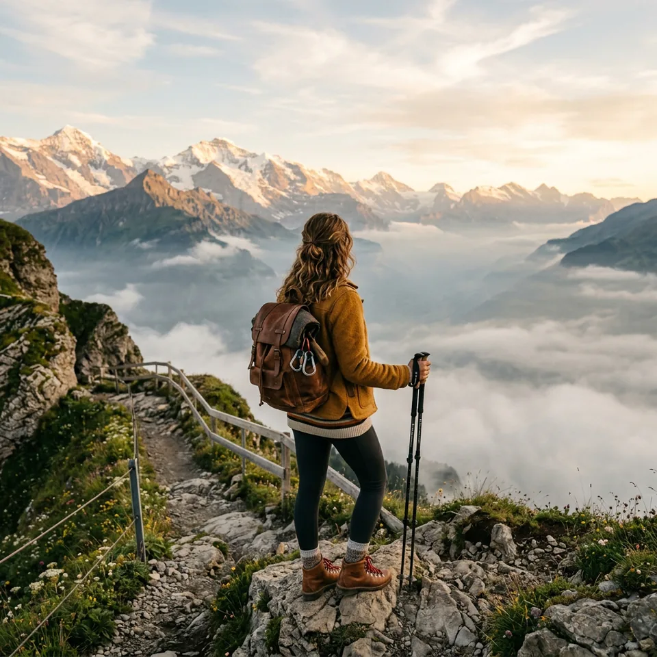 Traveler overlooking Alps
